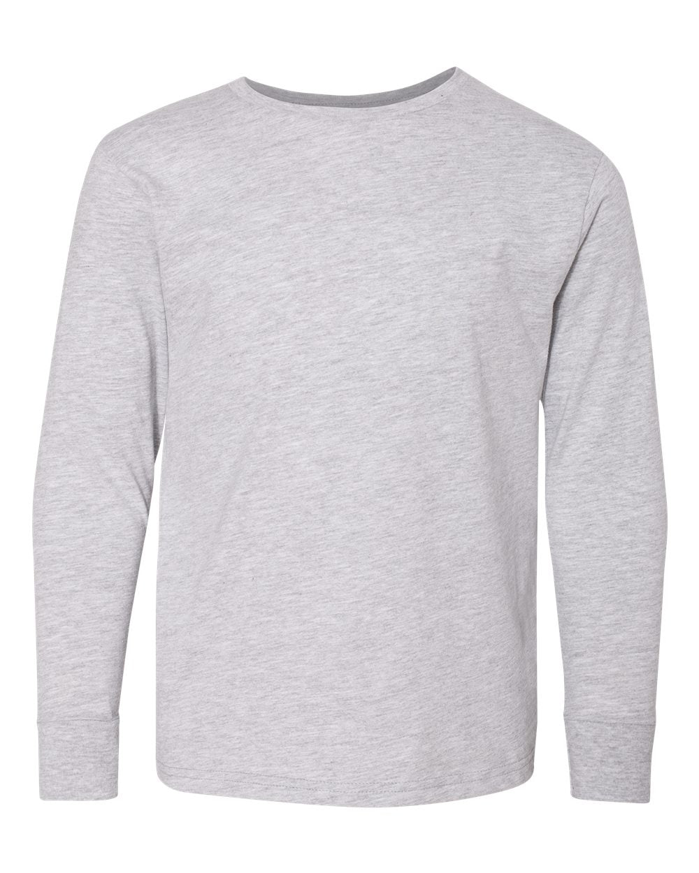 Front View of Heather Youth Fine Jersey Long Sleeve Tee - 6201