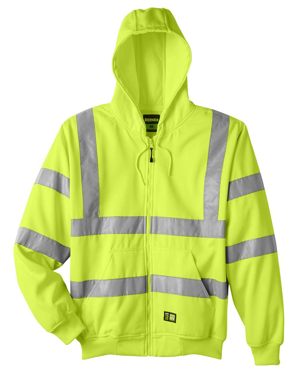 Front View of Hi Vis Yellow Tall Hi-Vis Class 3 Lined Full-Zip Hooded Sweatshirt - HVF021T