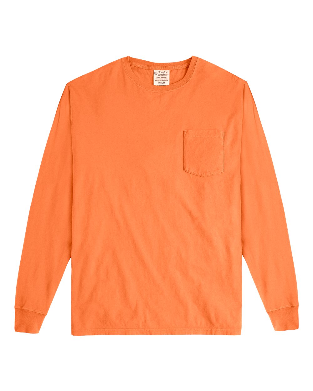Front View of Horizon Orange Garment-Dyed Long Sleeve T-Shirt With a Pocket - GDH250