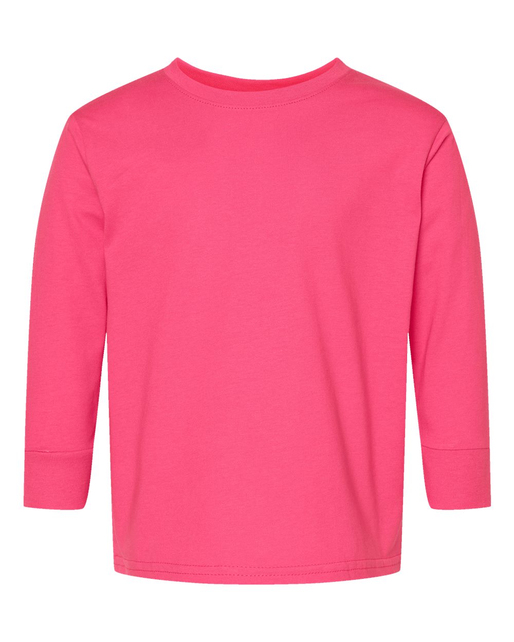 Front View of Hot Pink Toddler Fine Jersey Long Sleeve Tee - 3302