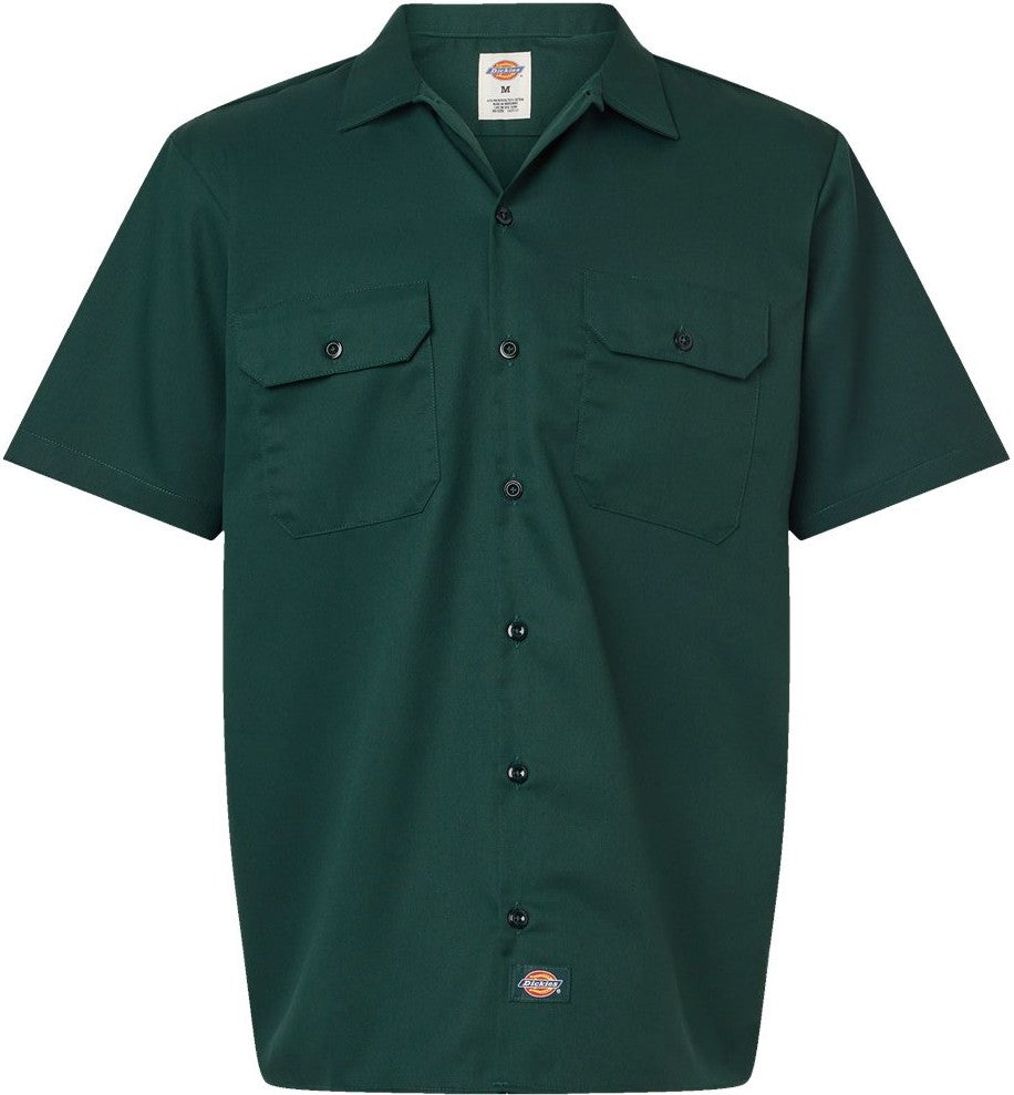 Front View of Hunter Green Short Sleeve Work Shirt - Tall Sizes - 2574T