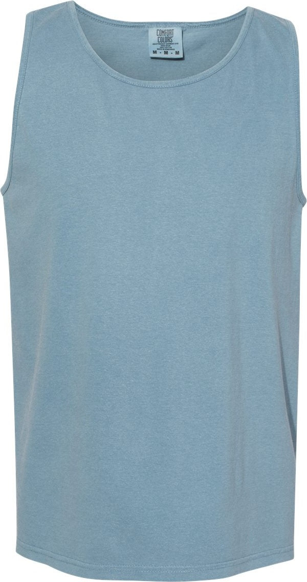 Front View of Ice Blue Garment-Dyed Heavyweight Tank Top - 9360
