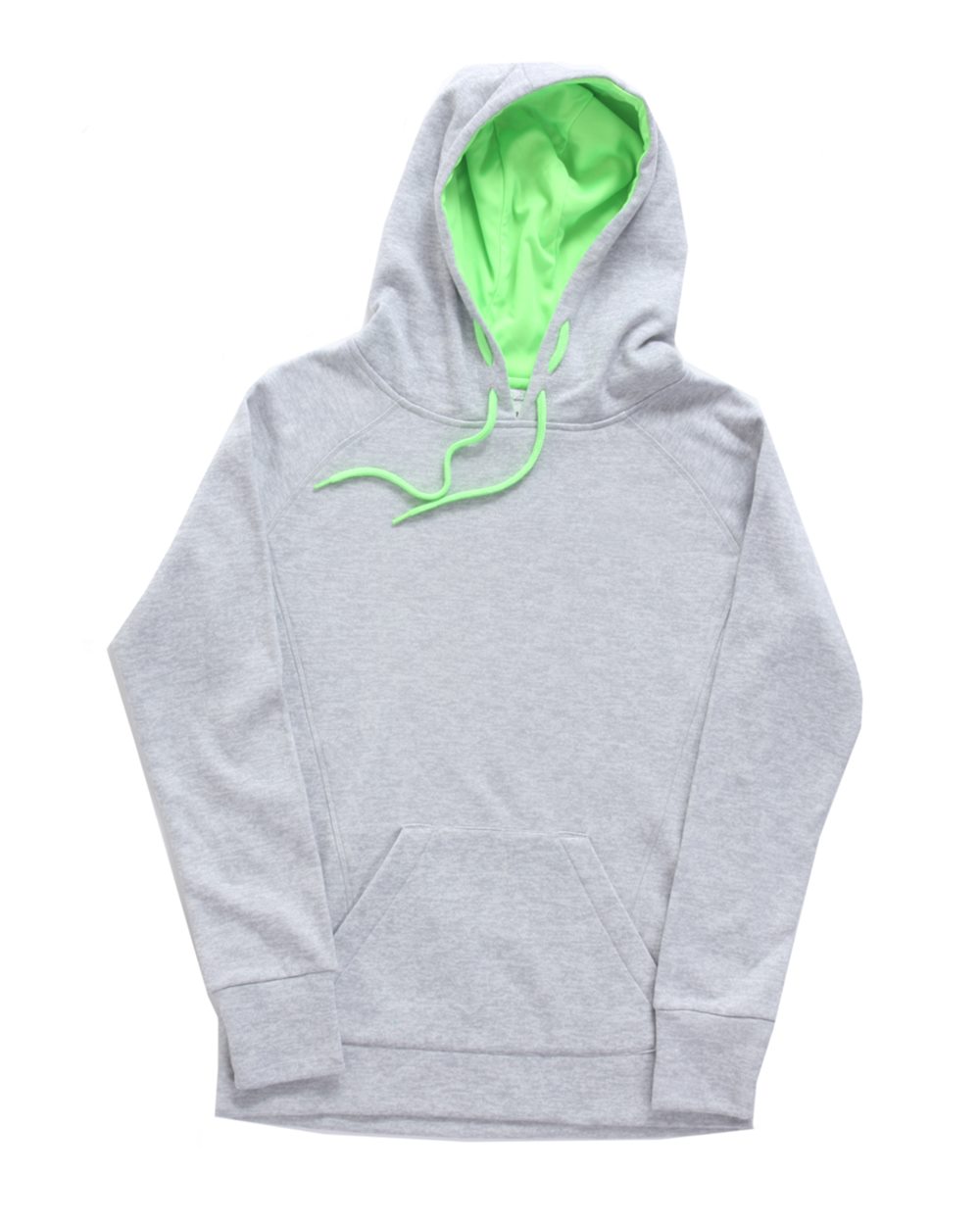 Front View of Ice Fleck/ Neon Green Women’s Cosmic Fleece Hooded Sweatshirt - 8616