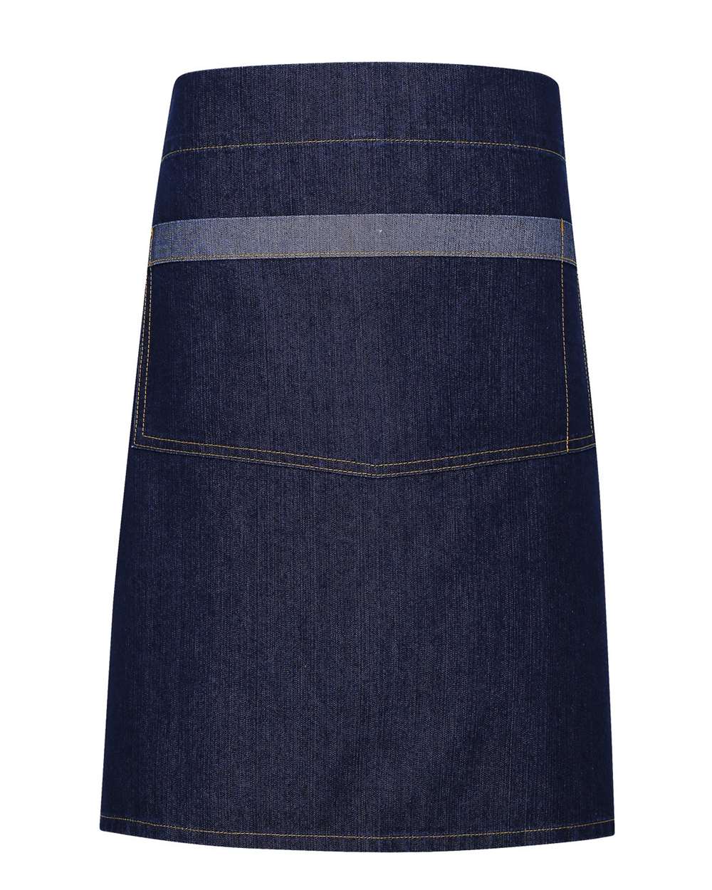 Front View of Indigo Denim Domain Contrast Denim Waist Apron with Pocket - RP128