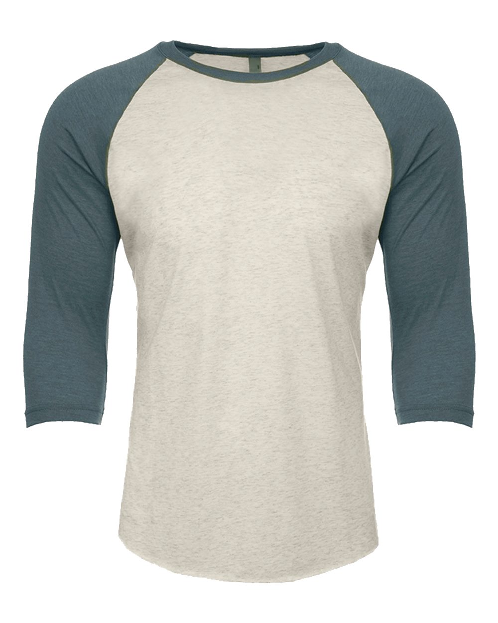 Front View of Indigo/ Silk CVC Three-Quarter Sleeve Raglan T-Shirt - 6251