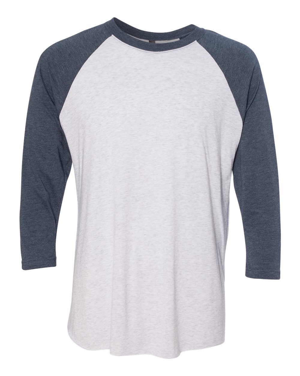 Front View of Indigo Sleeves/ Heather White Body Triblend Three-Quarter Raglan T-Shirt - 6051