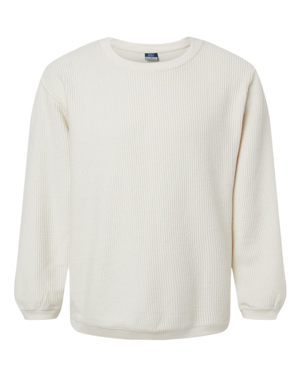 Front View of Ivory Corded Crewneck Pullover - 19179