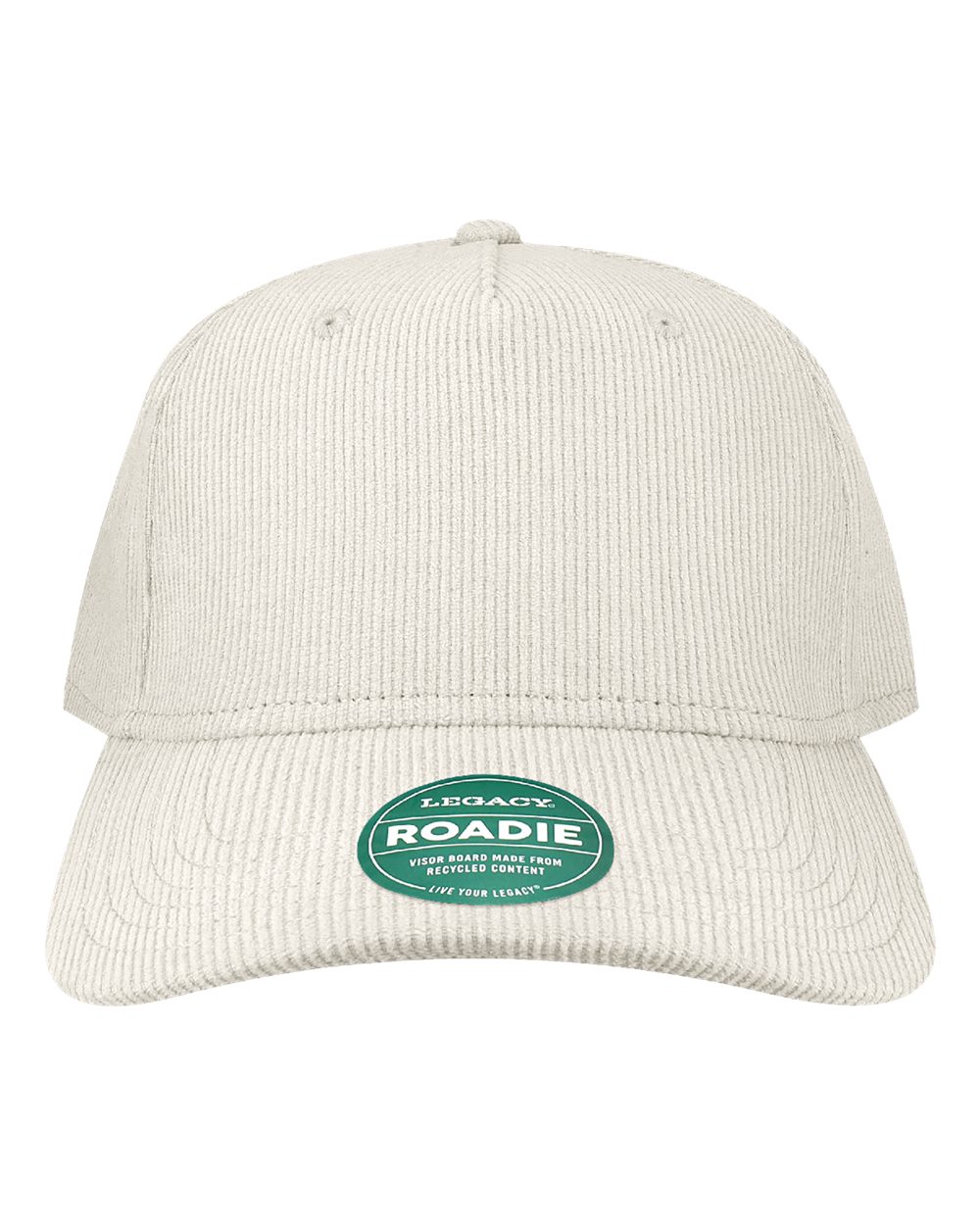 Front View of Ivory Corduroy Five-Panel Trucker Cap - ROADIE