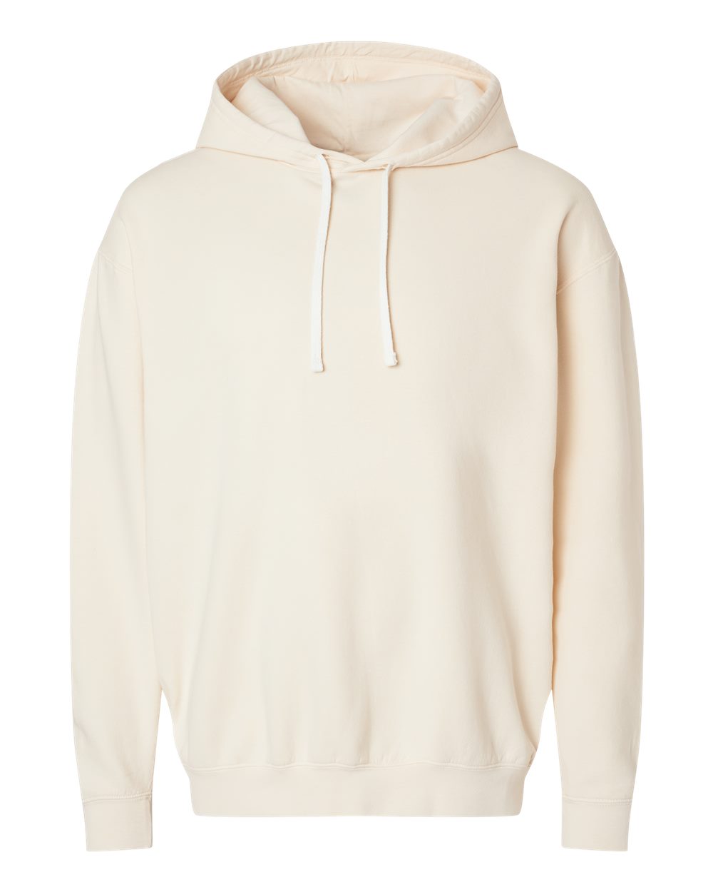 Front View of Ivory Garment-Dyed Lightweight Fleece Hooded Sweatshirt - 1467