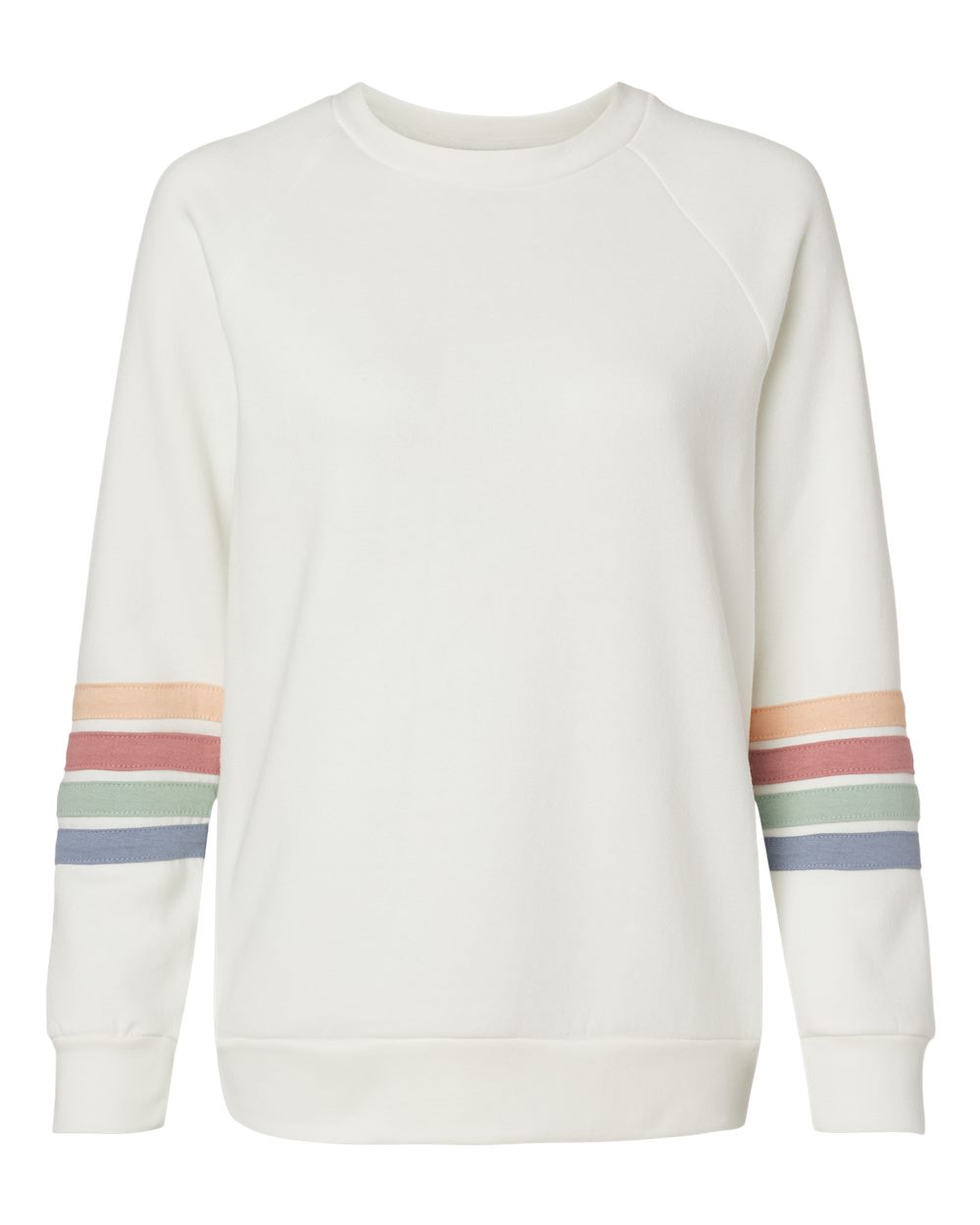 Front View of Ivory Women's Striped Sleeves Crewneck Sweatshirt - W23152