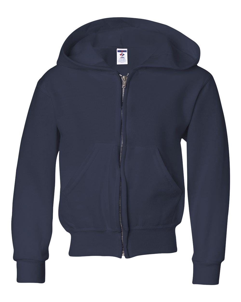 Front View of J. Navy NuBlend® Youth Full-Zip Hooded Sweatshirt - 993BR