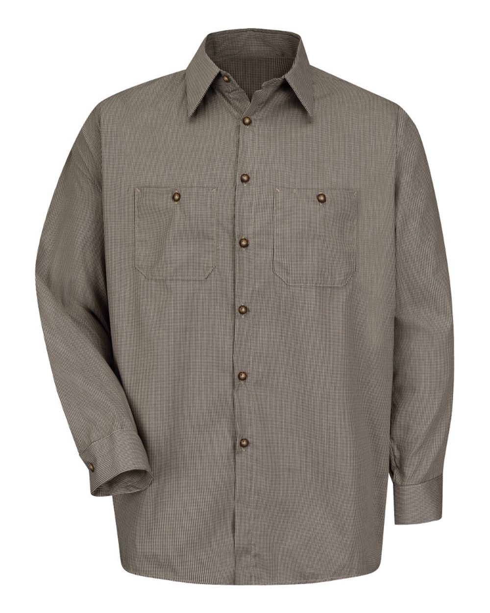 Front View of KB-Khaki/ Black Microcheck Premium Long Sleeve Work Shirt - Tall Sizes - SP10T