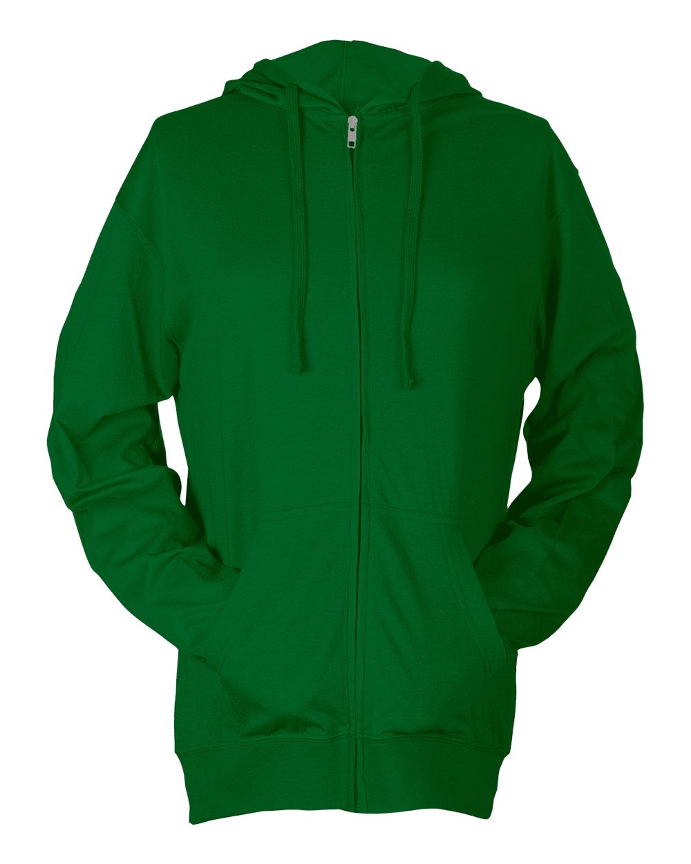 Front View of Kelly Green Beach Full-Zip Hooded Long Sleeve T-Shirt - 260