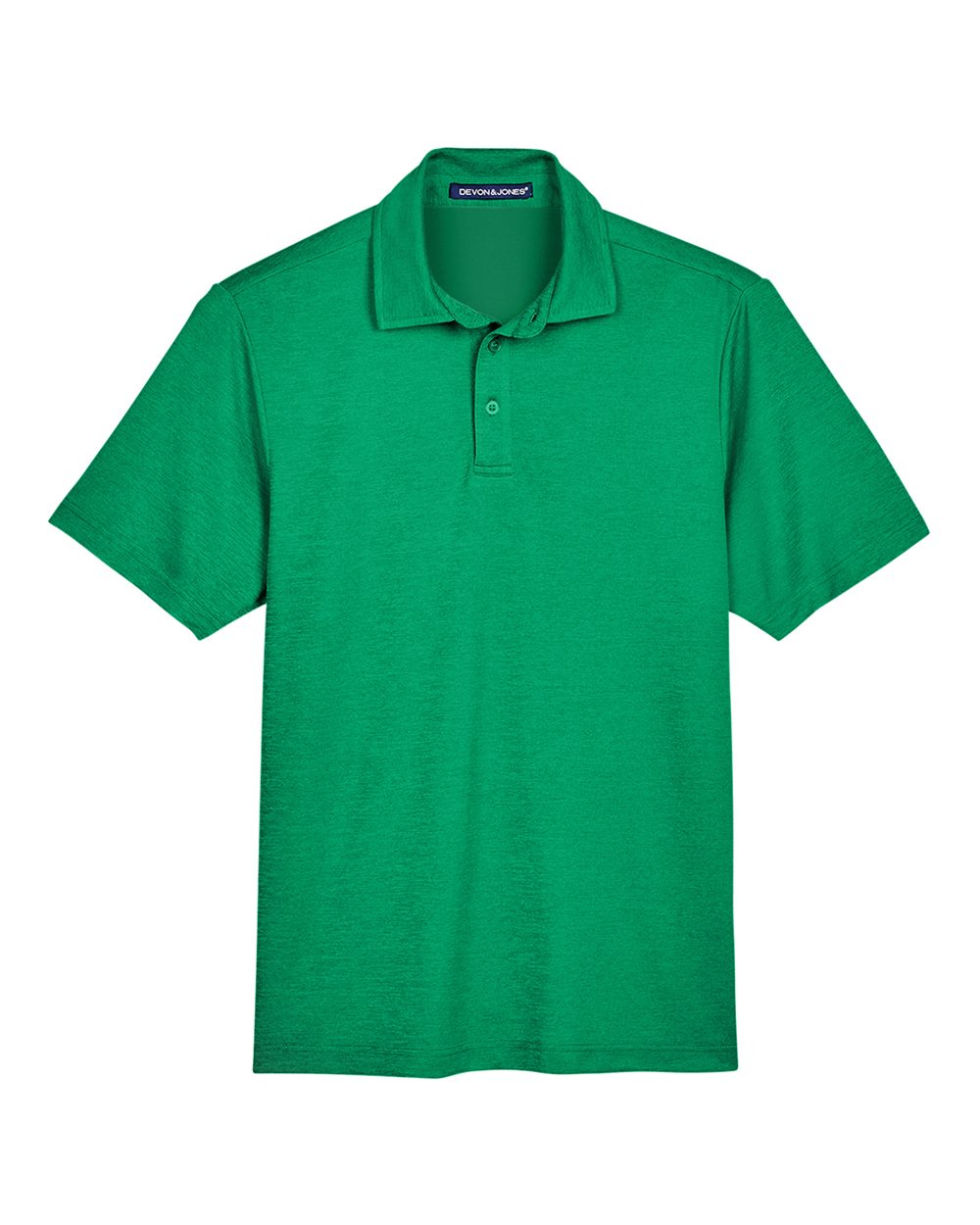 Front View of Kelly Green Heather Men's CrownLux Performance® Address Mélange Polo - DG22