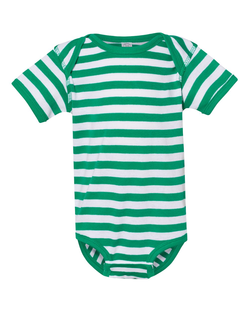 Front View of Kelly/ White Stripe Infant Baby Rib Bodysuit - 4400