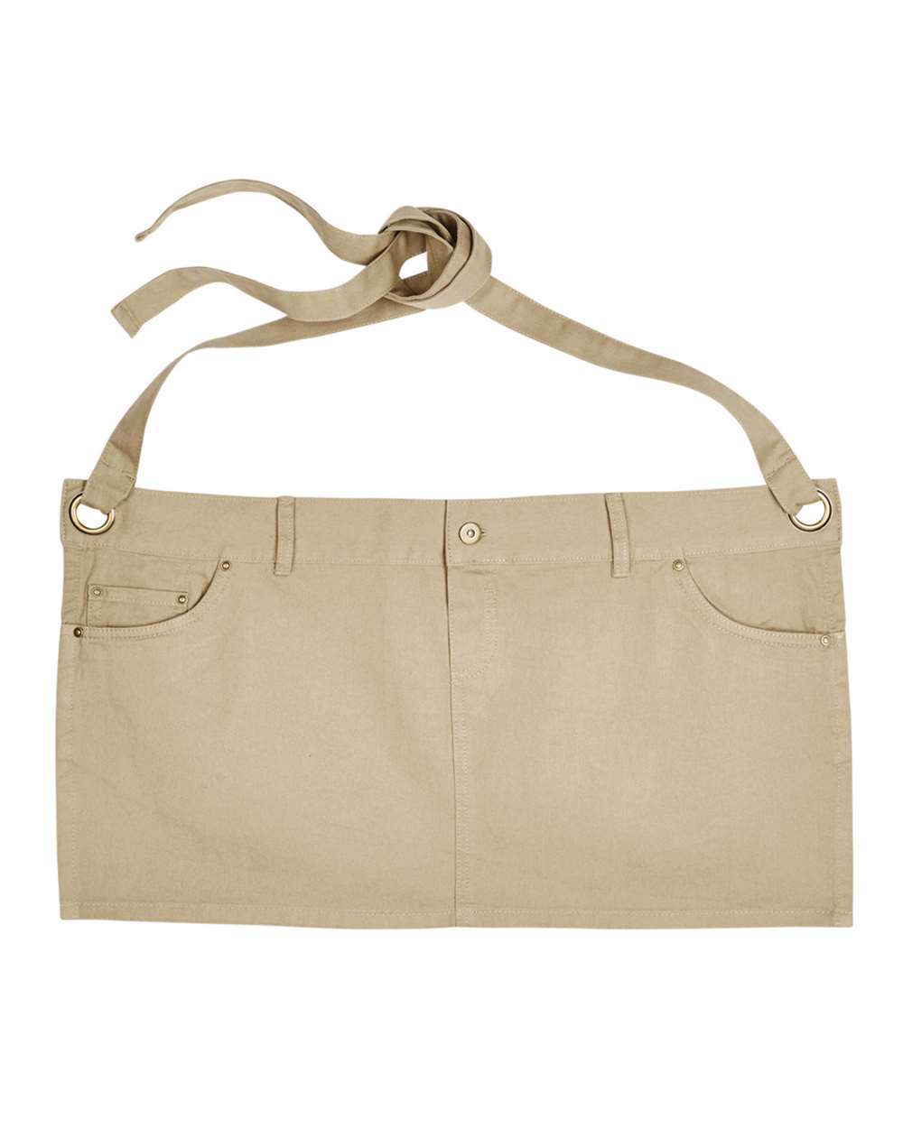 Front View of Khaki Cotton Chino Waist Apron - RP133
