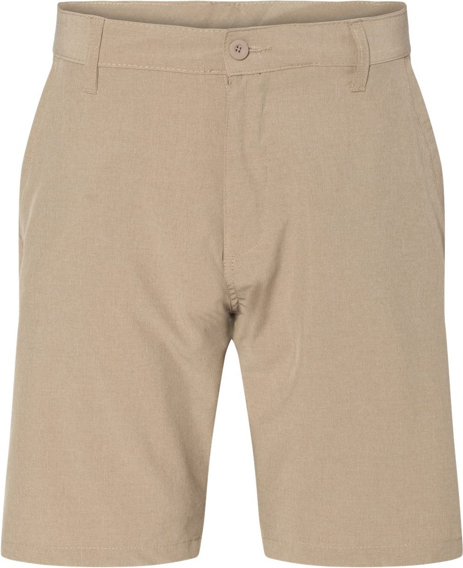 Front View of Khaki Heather Hybrid Stretch Shorts - 9820