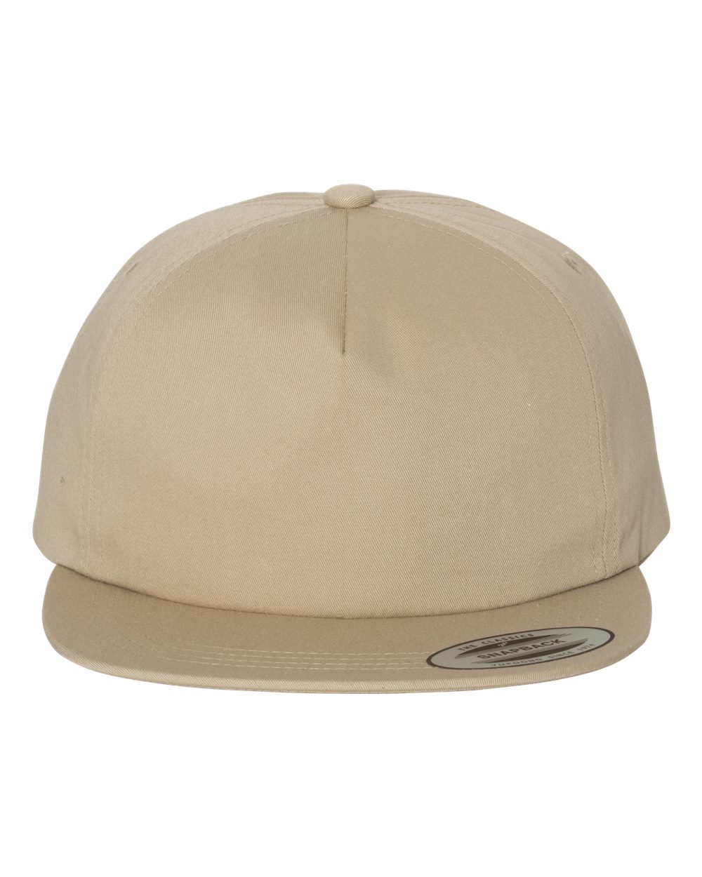 Front View of Khaki Lightly-Structured Five-Panel Snapback Cap - 6502