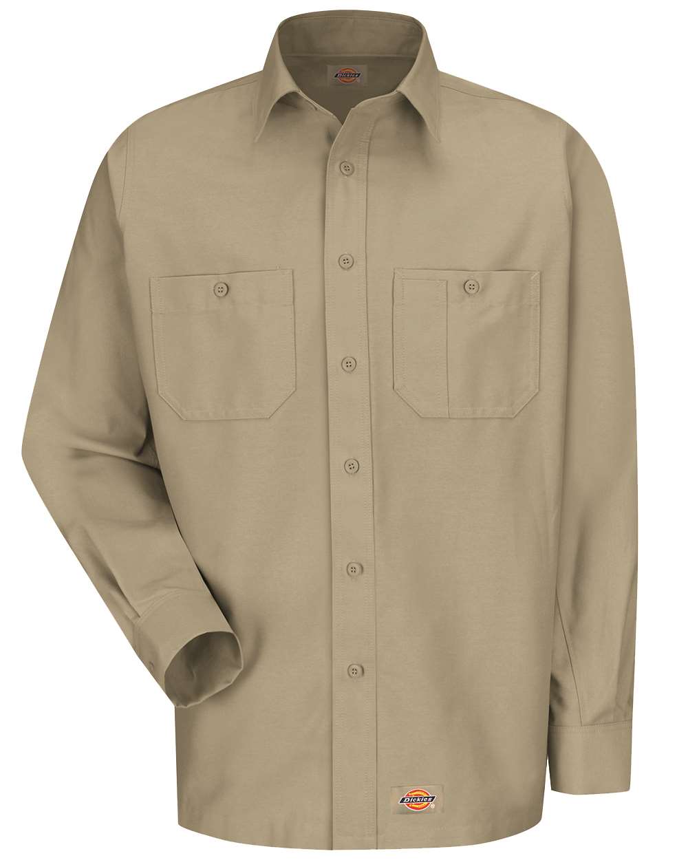 Front View of Khaki Long Sleeve Work Shirt - Tall Sizes - WS10T