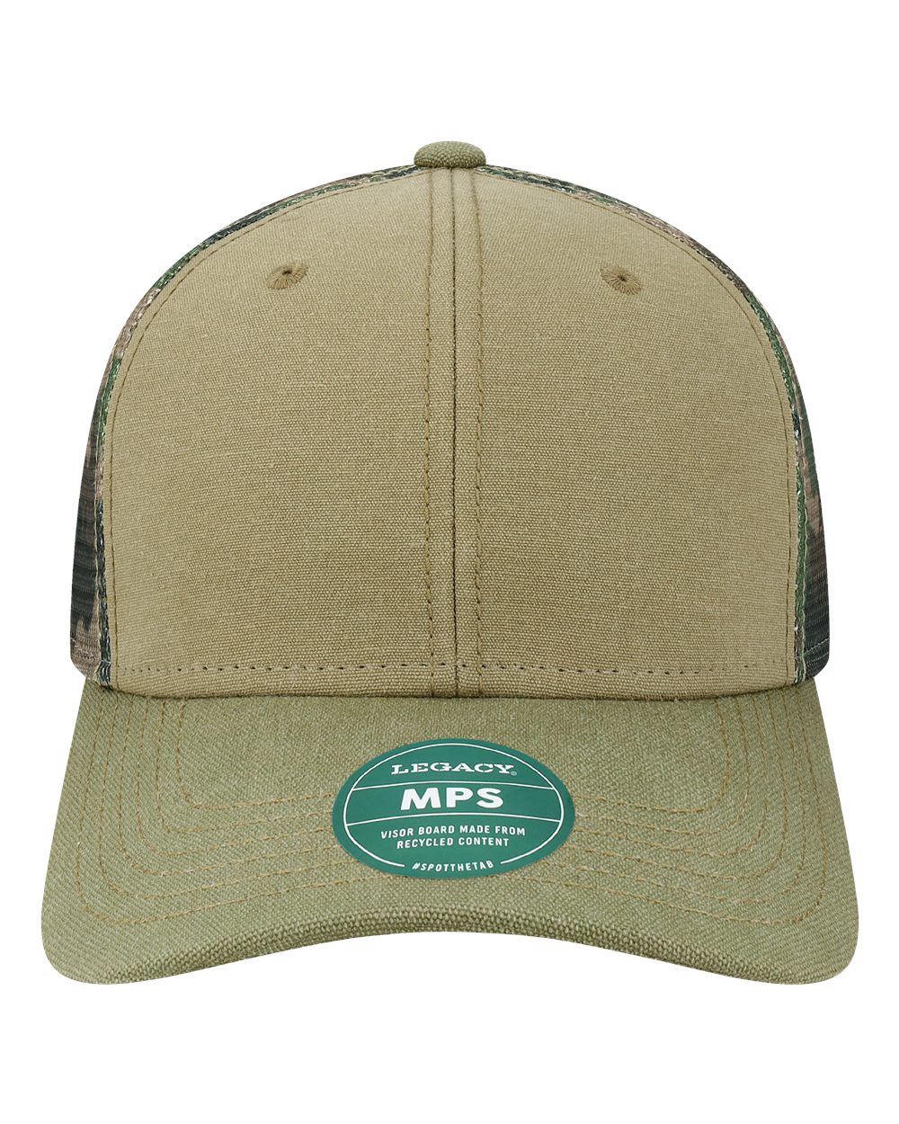 Front View of Khaki/ Sage/ Camo Mesh Mid-Pro Snapback Trucker Cap - MPS