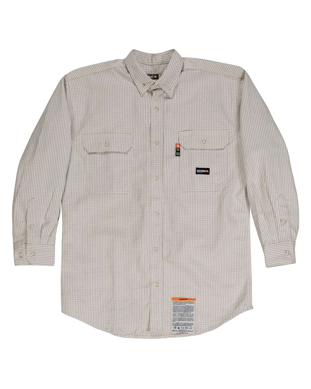 Front View of Khaki Tall Flame-Resistant Down Plaid Work Shirt - FRSH21T