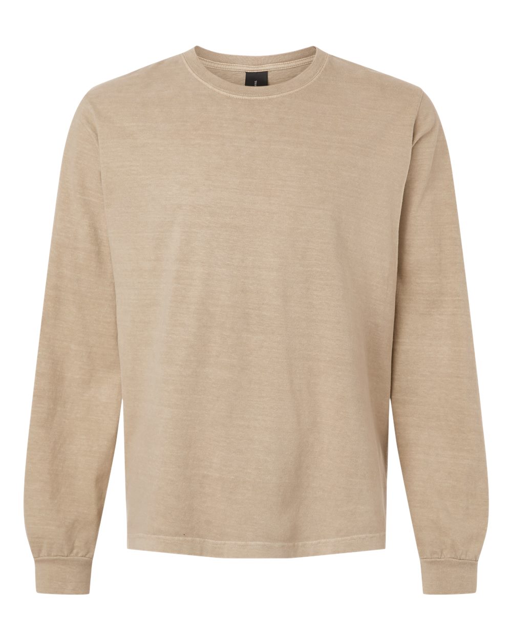 Front View of Khaki Unisex Heavyweight Garment-Dyed Long Sleeve Tee - 4851GD
