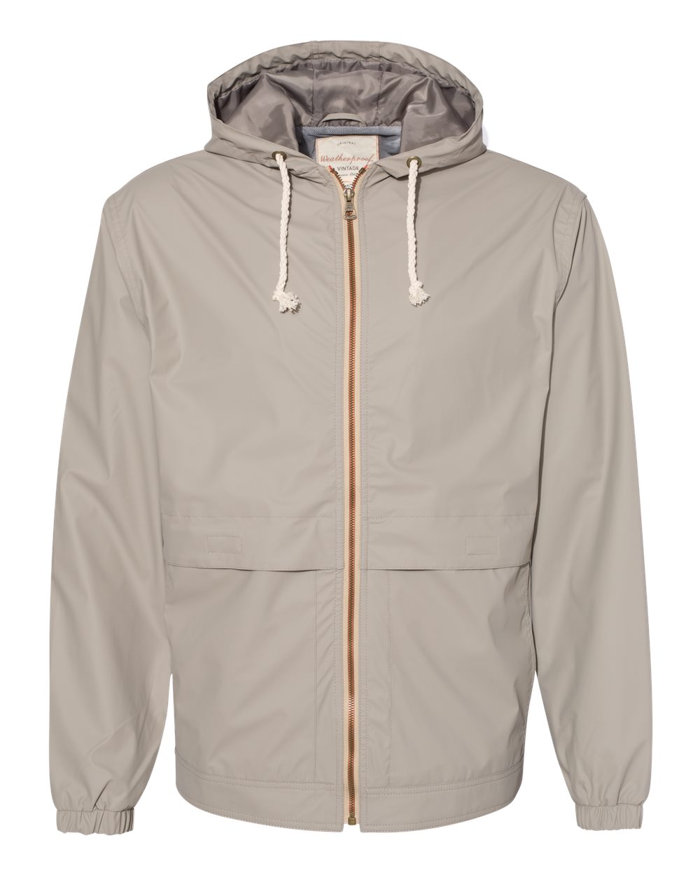 Front View of Khaki Vintage Hooded Rain Jacket - 193910