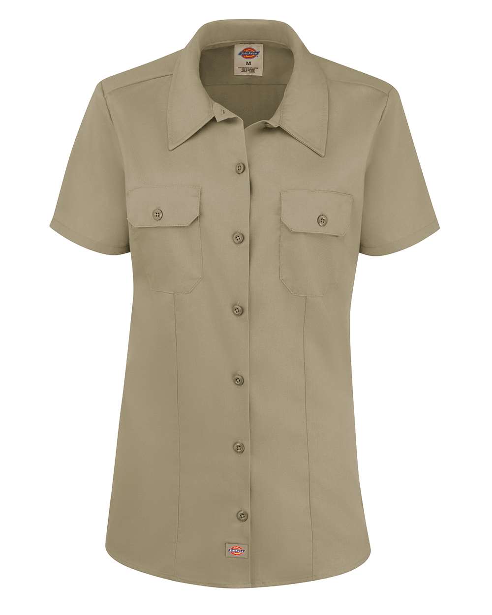 Front View of Khaki Women's Short Sleeve Work Shirt - FS57