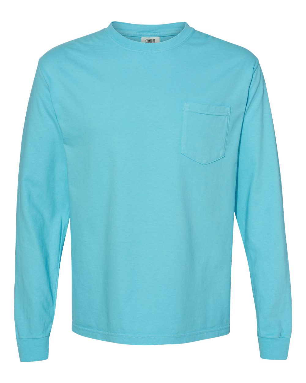 Front View of Lagoon Garment-Dyed Heavyweight Long Sleeve Pocket T-Shirt - 4410