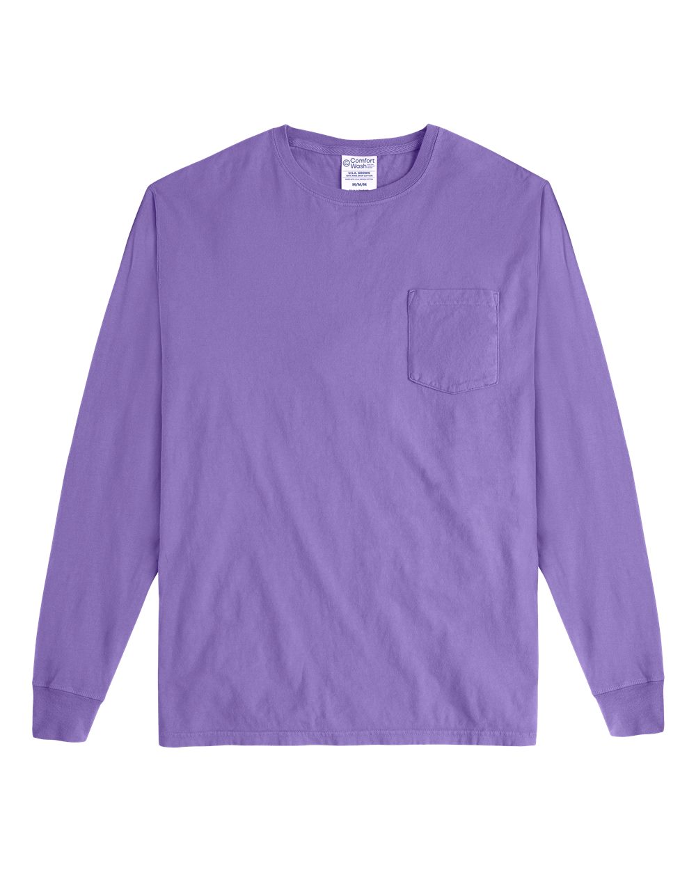 Front View of Lavender Garment-Dyed Long Sleeve T-Shirt With a Pocket - GDH250