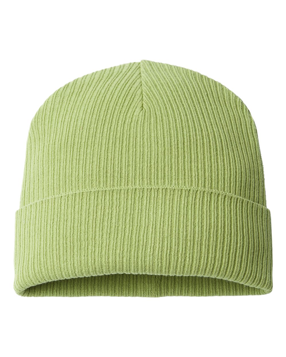 Front View of Leaf Green Sustainable Cuffed Beanie - NELSON