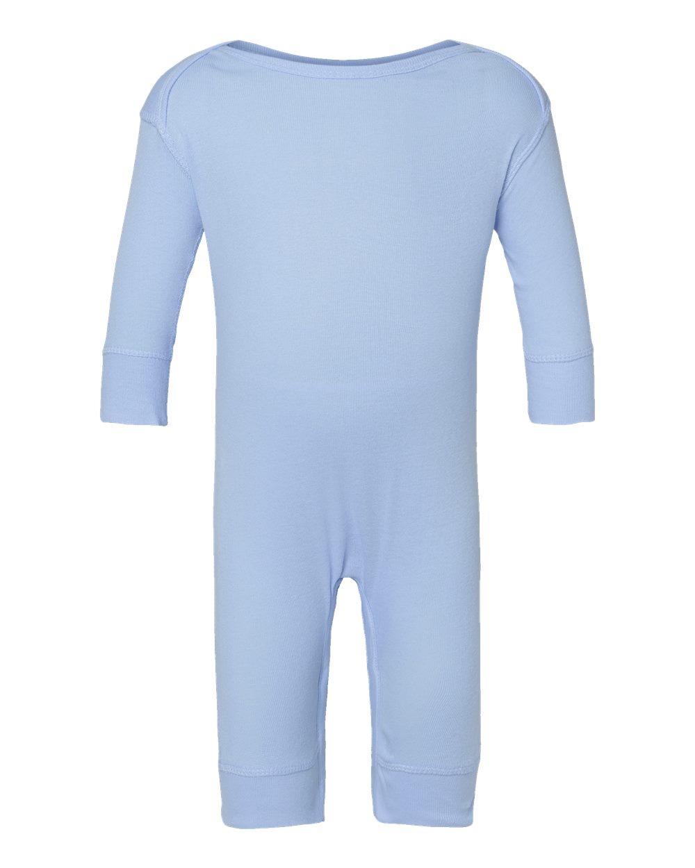 Front View of Light Blue Infant Long Legged Baby Rib Bodysuit - 4412