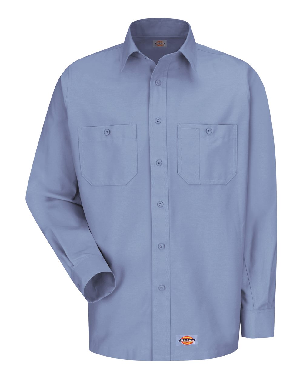 Front View of Light Blue Long Sleeve Work Shirt - WS10