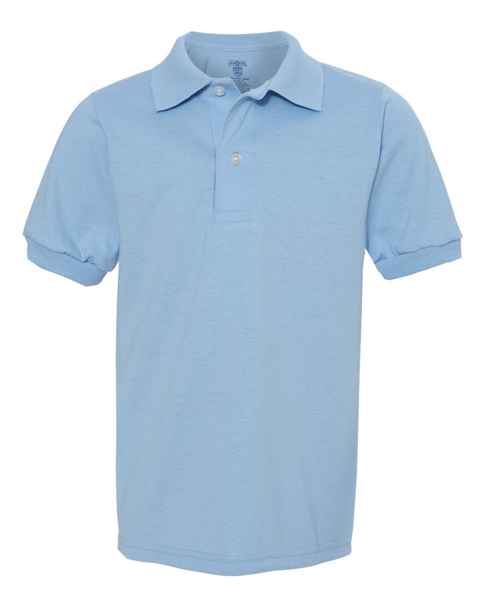 Front View of Light Blue SpotShield® Youth 50/50 Polo - 437YR