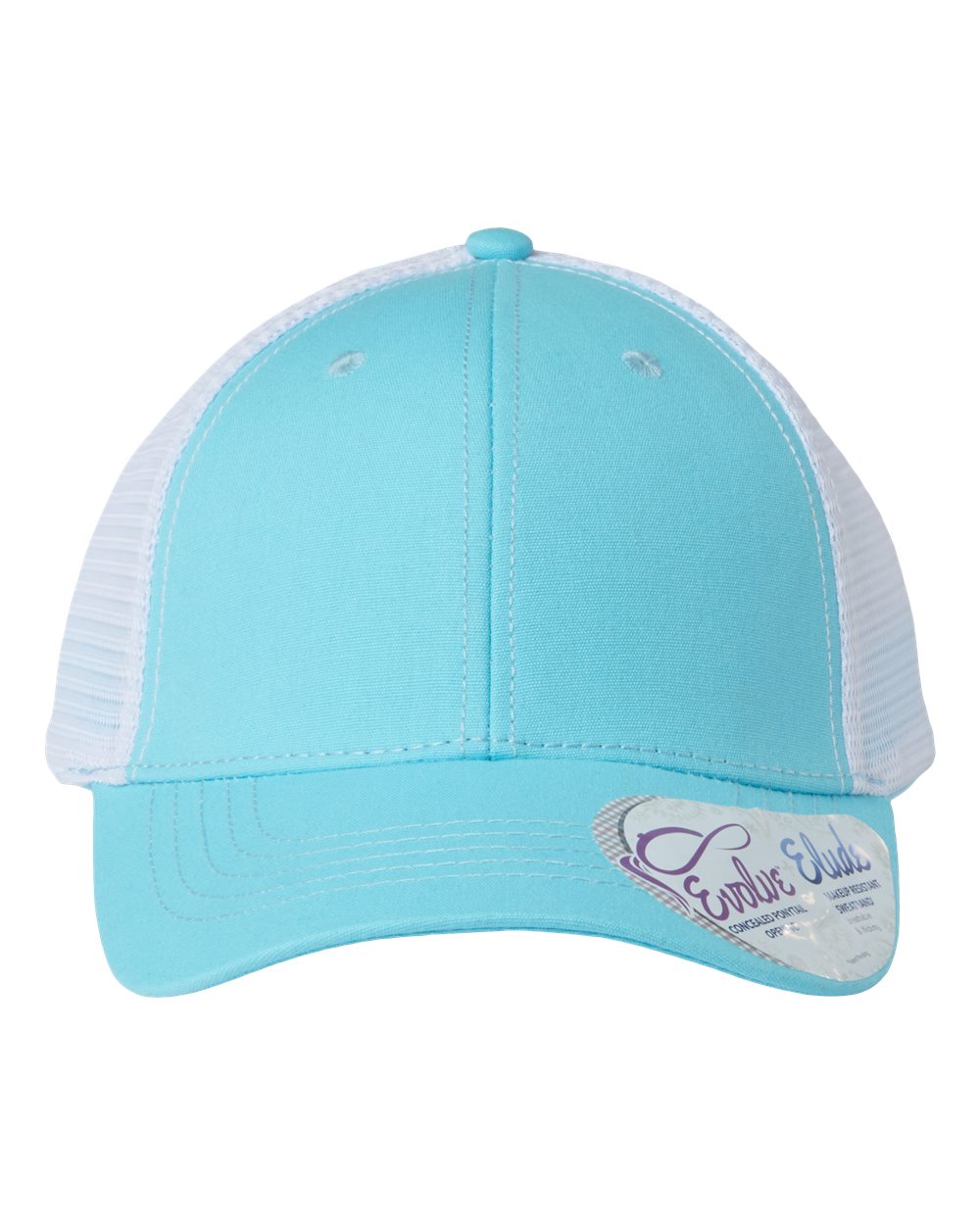 Front View of Light Blue/ White Women's Modern Trucker Cap - CHARLIE