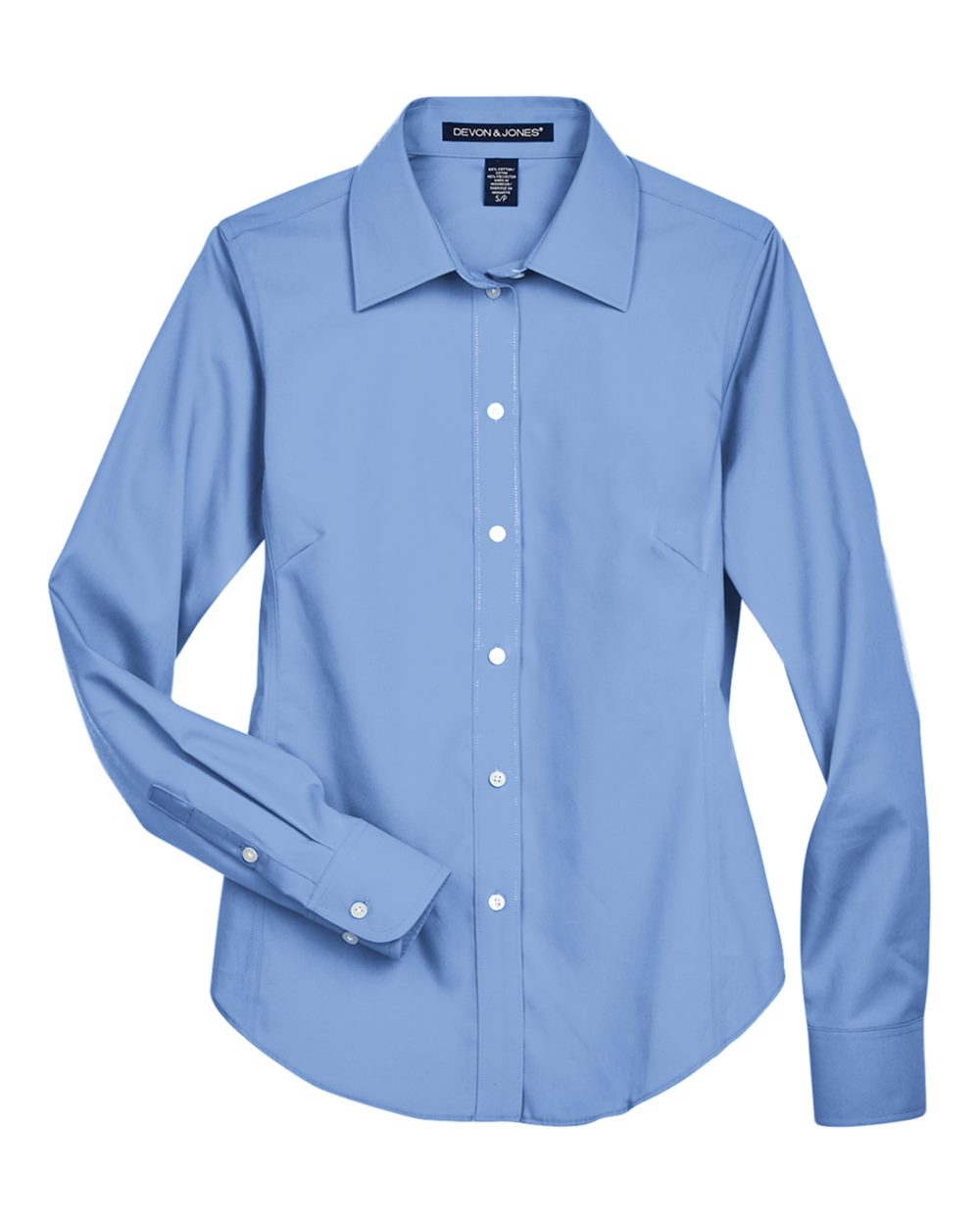 Front View of Light Blue Women's Crown Collection® Oxford Woven Dress Shirt - D630W
