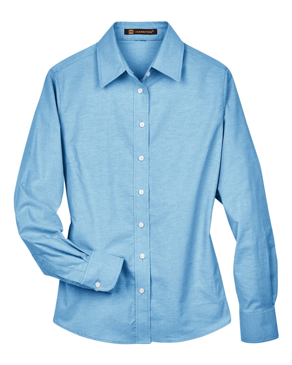 Front View of Light Blue Women's Long Sleeve Oxford Dress Shirt - M600W