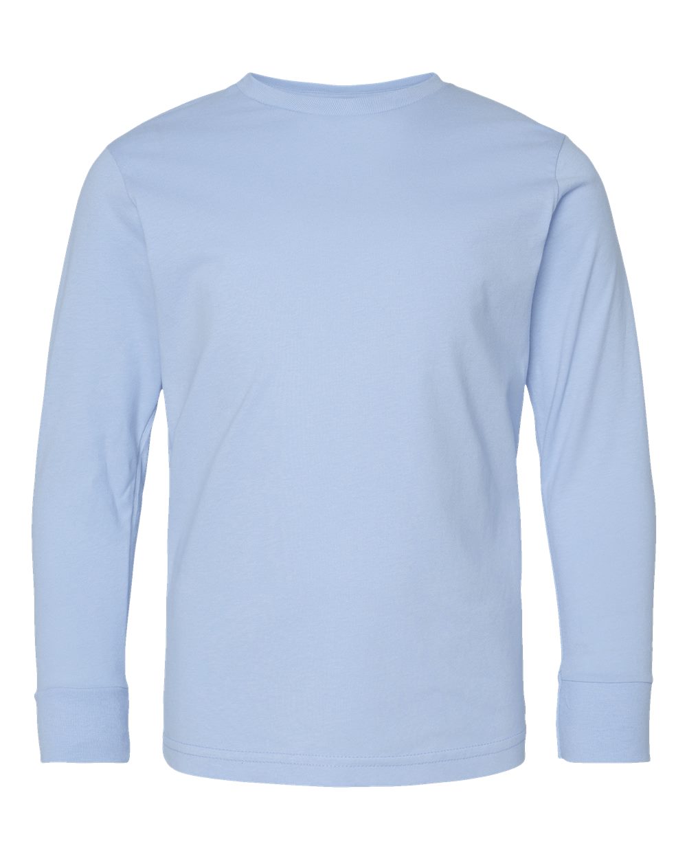 Front View of Light Blue Youth Fine Jersey Long Sleeve Tee - 6201