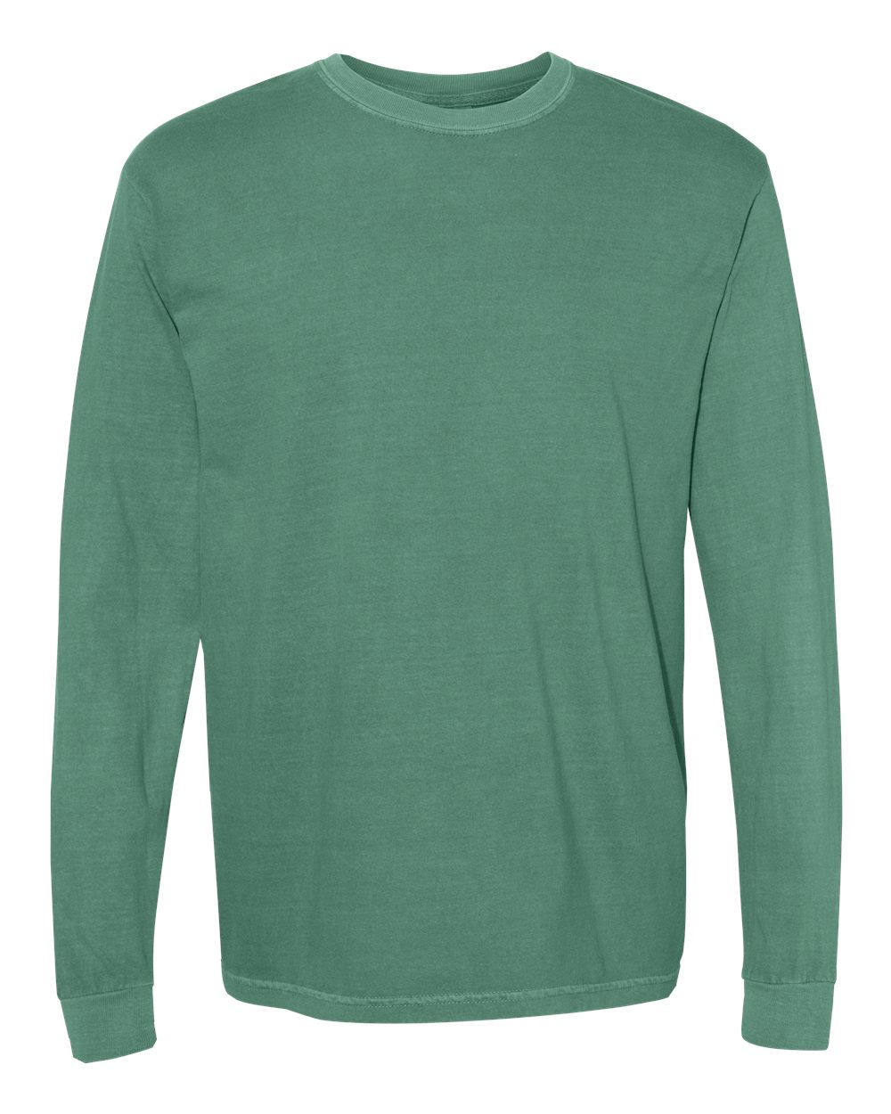 Front View of Light Green Garment-Dyed Heavyweight Long Sleeve T-Shirt - 6014