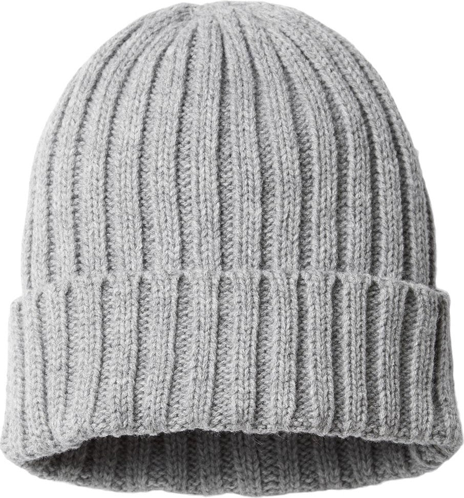 Front View of Light Grey Melange Sustainable Cable Knit Cuffed Beanie - SHORE