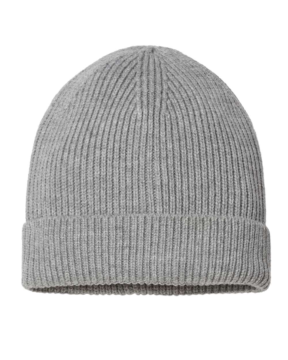 Front View of Light Grey Melange Sustainable Fine Rib Cuffed Beanie - ANDY