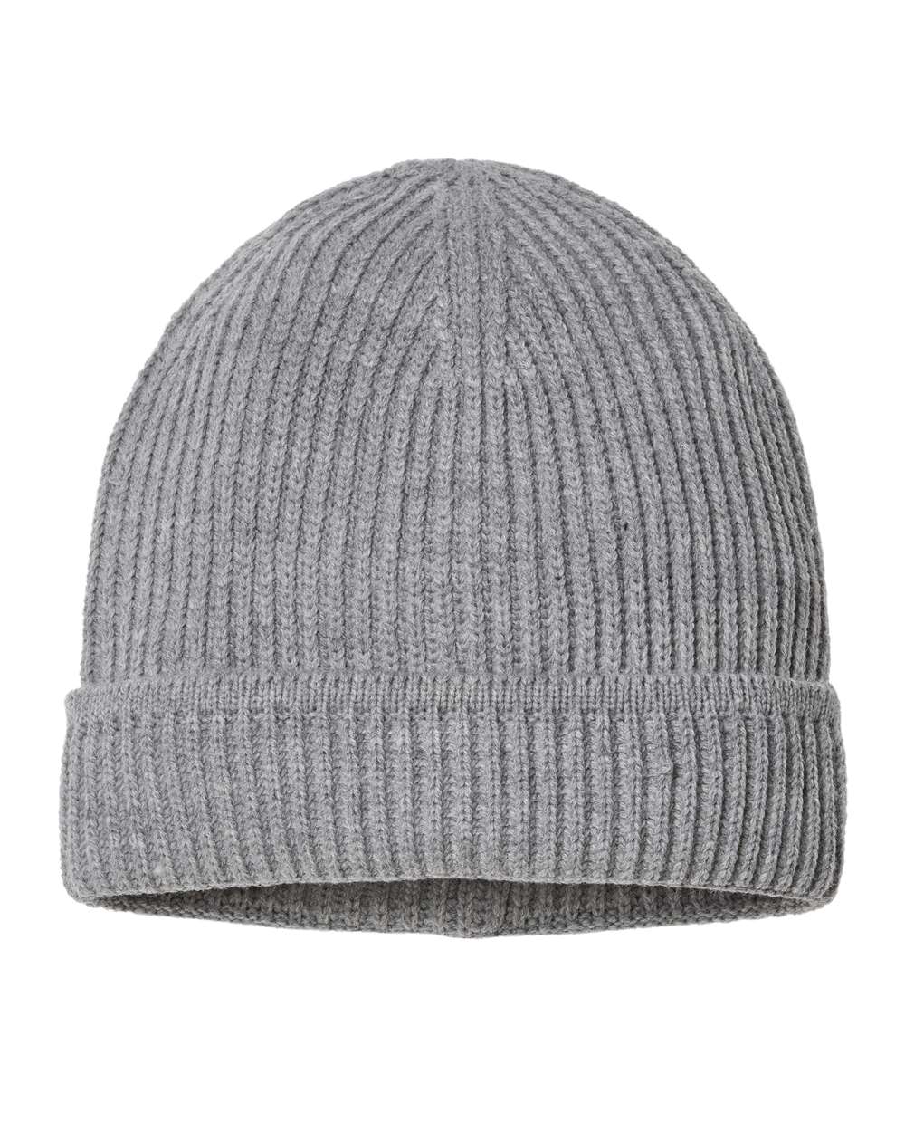 Front View of Light Grey Melange Sustainable Finish Edge Cuffed Beanie - MAPLE