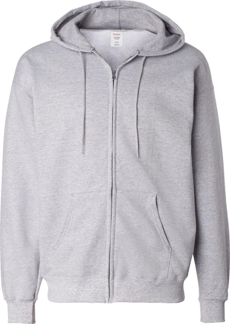 Front View of Light Steel Ultimate Cotton® Full-Zip Hooded Sweatshirt - F280