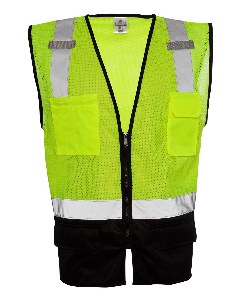 Front View of Lime Black Bottom Mesh Class 2 Vest - 1509