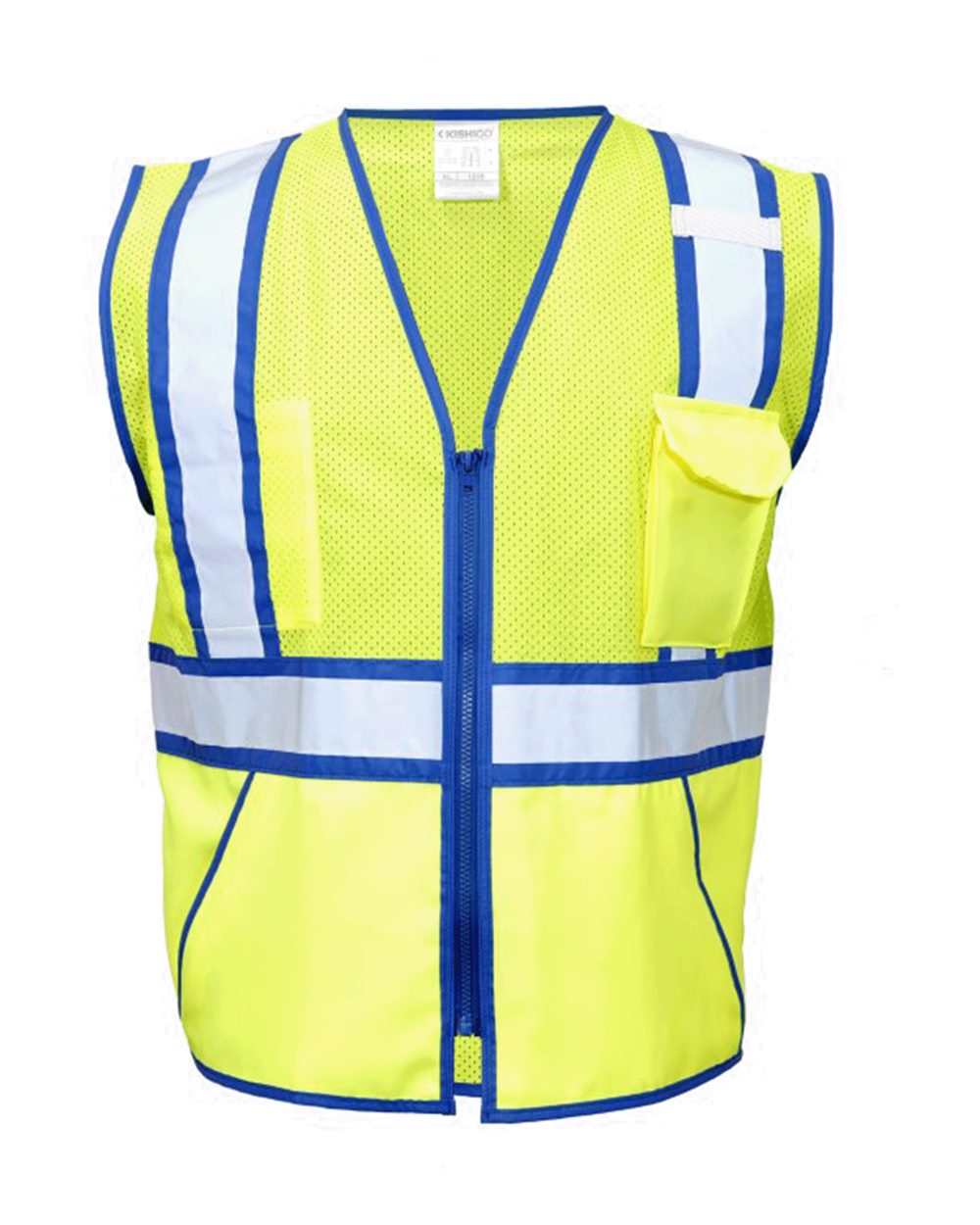 Front View of Lime/ Blue Standard Contrast Vest - 1595-1598