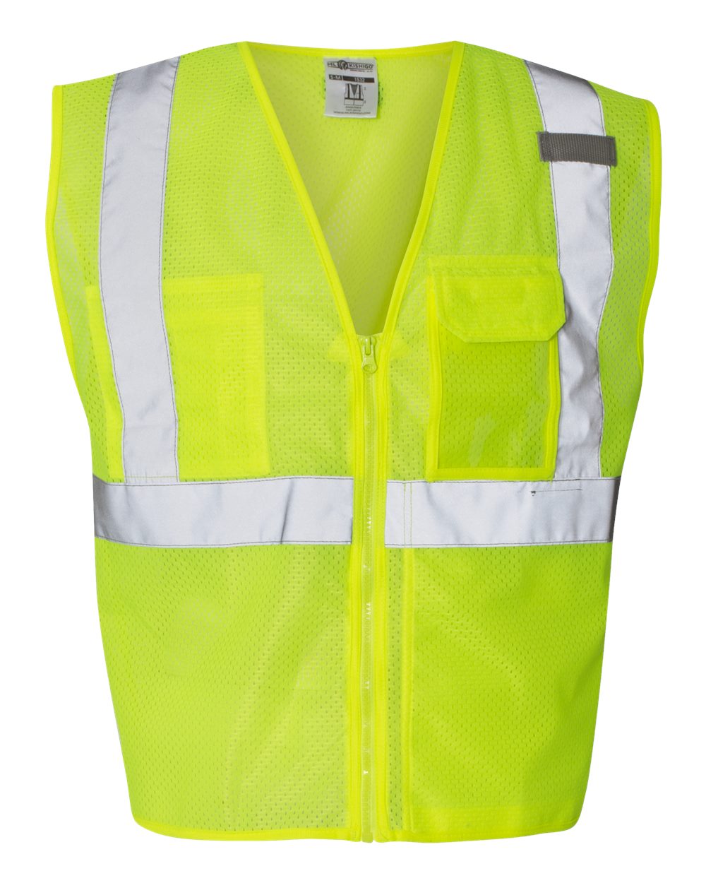 Front View of Lime Clear ID Vest with Zipper Closure - 1532
