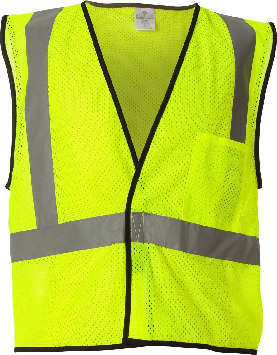 Front View of Lime Economy Single Pocket Hook-and-Loop Mesh Vest - 1193-1194