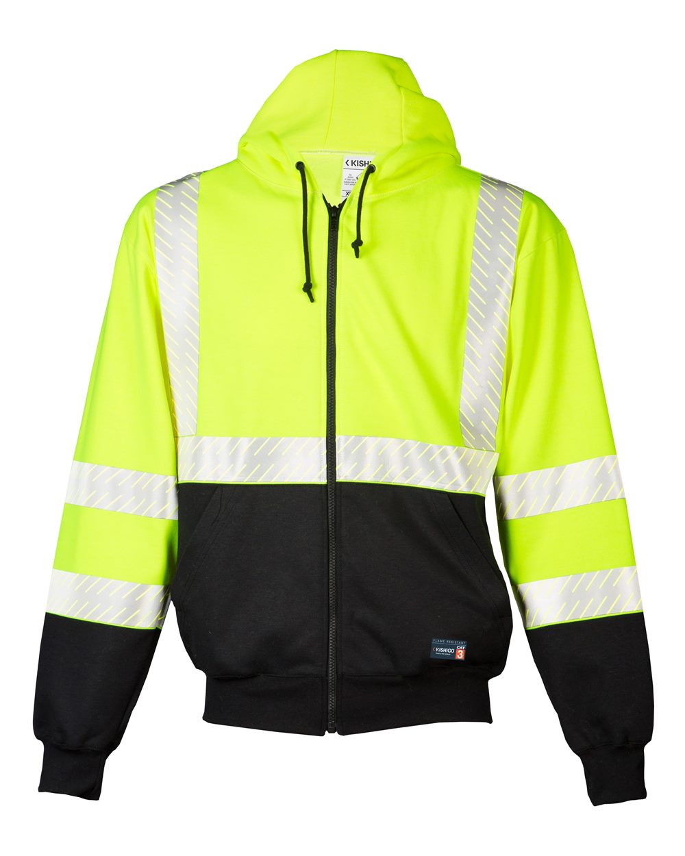 Front View of Lime FR Full-Zip Hooded Sweatshirt - F507