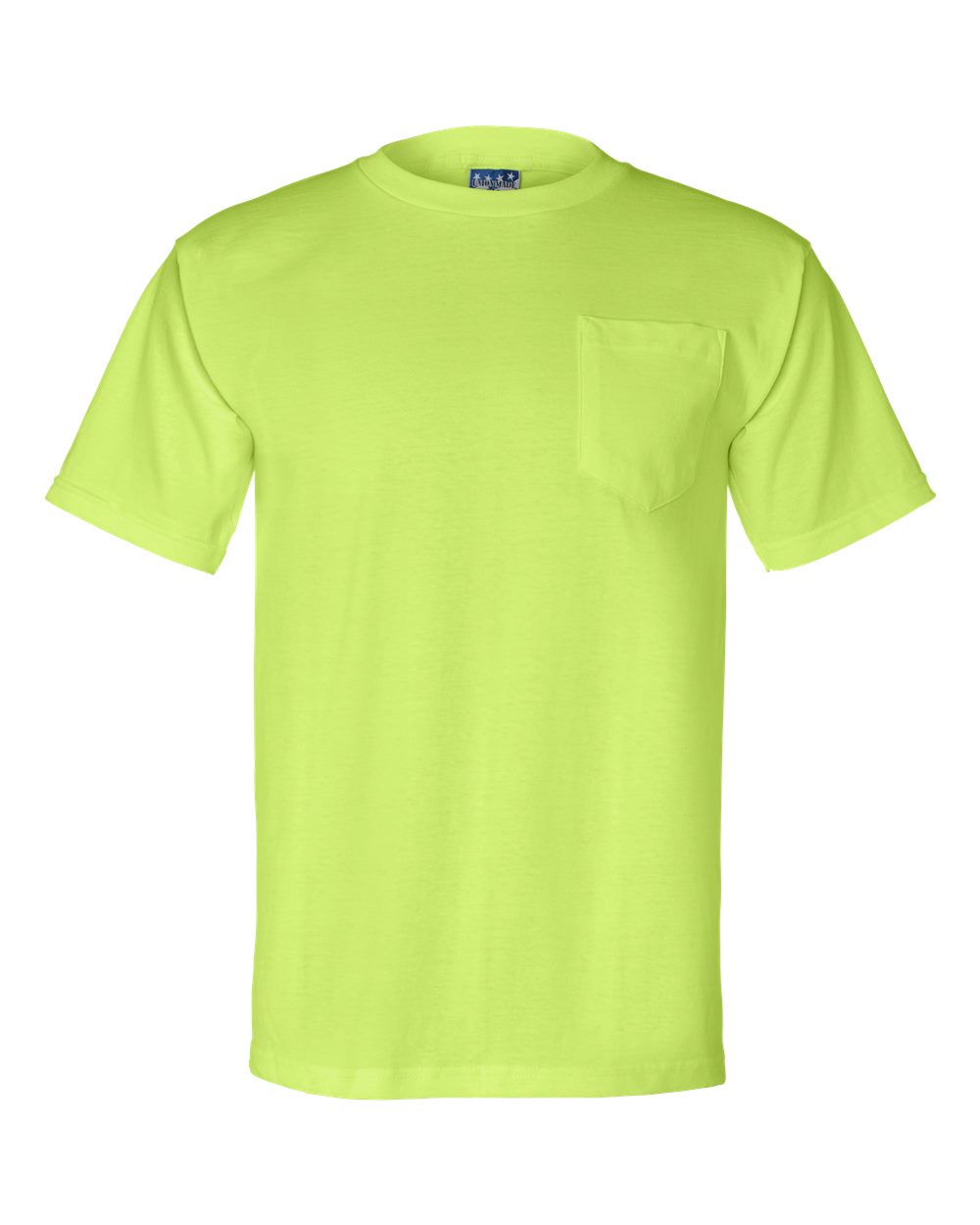 Front View of Lime Green Union-Made Pocket T-Shirt - 3015
