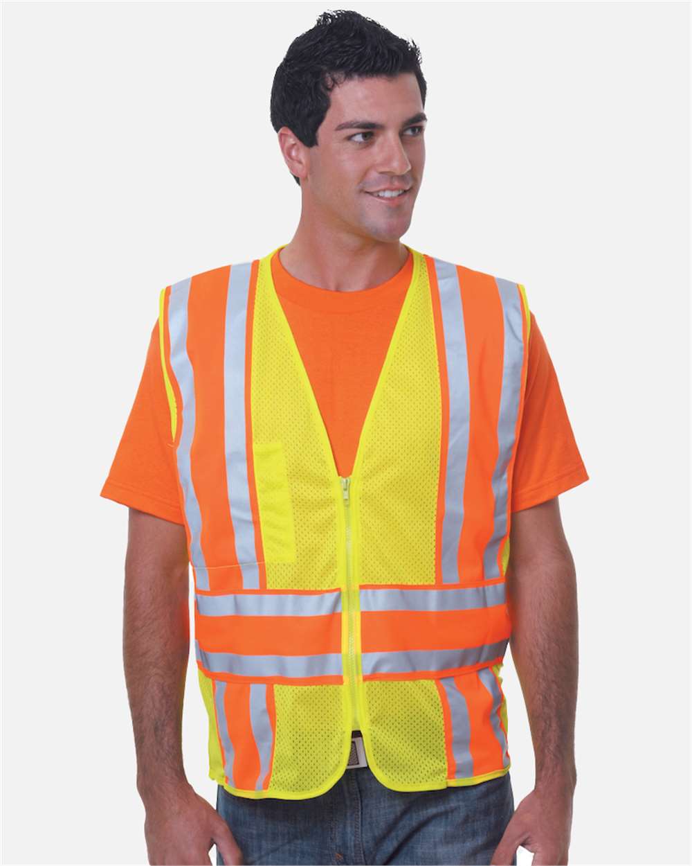 Front View of Lime Green USA-Made ANSI Safety Mesh Vest - 3787
